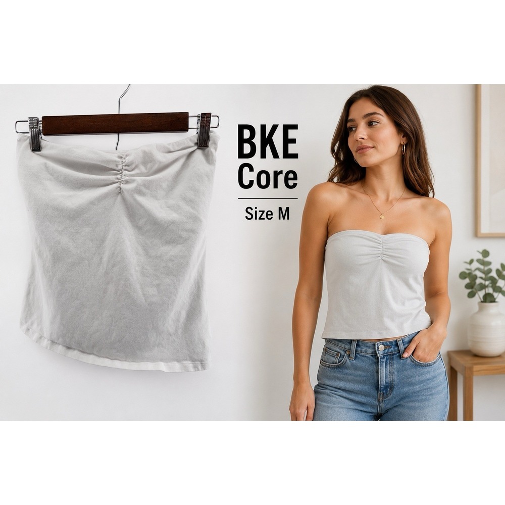 BKE Buckle Core Tube Top Women's Size M White Strapless Ruched Stretch Cropped